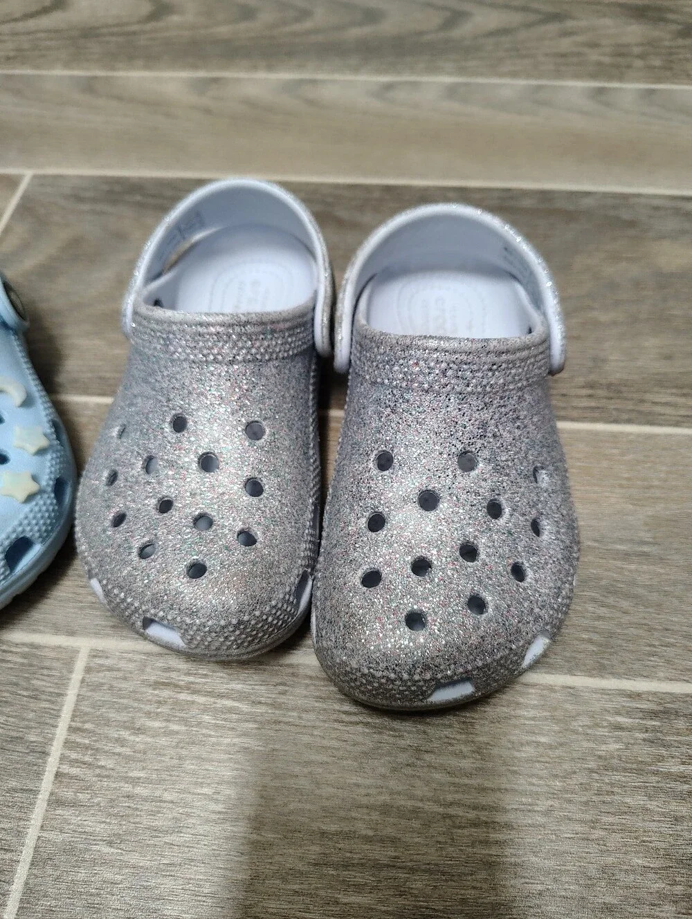 CROCS Kids Light Blue Clogs & Silver Glitter Clogs